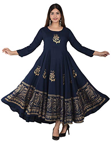 Lee Women Gold Print Rayon Anarkali Kurti For Women And Girls in gold