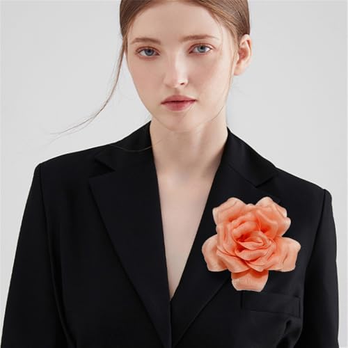 Image of Flash Camellia Flower Brooch Pin for Women Men Elegant Texture Fabric Dahlia Rose Floral Brooches Lapel Pins Dainty Wedding Holiday Party Costume Dress Accessories Jewelry
