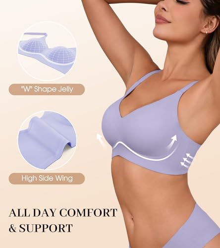 Image of DEANGELMON Seamless Bras for Women No Underwire Comfortable Push Up Bra V Neck Wireless Bralette Full Coverage Wire Free