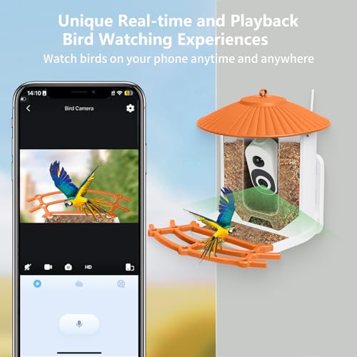 Smart Bird Feeder with Camera, Squirrel Proof Bird Feeders, Solar Bird Camera, AI Bird Identification, Instant Bird Arrival Notification, Bird House Camera (Orange) - Image 3