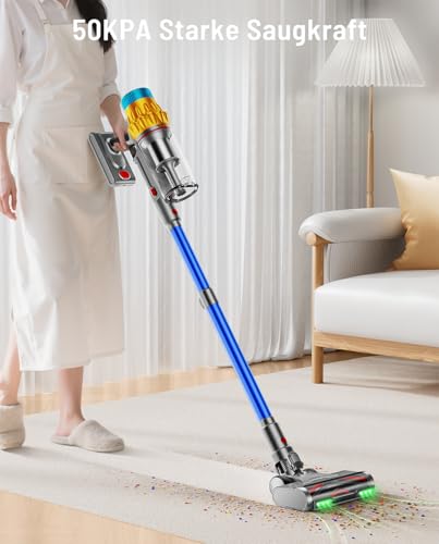 AIDTIPS Akku Staubsauger, 50KPA/600W/70Mins Staubsauger Kabellos mit Selbststehend, 1,8L Großer Staubbecher, Anti-Tangle-Bürste, 8-stufiges Filtersystem Grünes Licht für Hartböden Teppiche Tierhaare