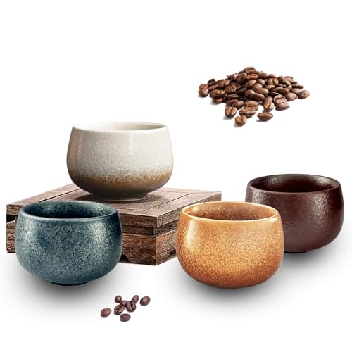 OndaCore Espresso Cup Set 4x80ml Thick-Walled Stoneware Coffee Cups Without Handle Handmade Colorful Cups Dishwasher Safe Ceramic Cups for Espresso Tea Moka