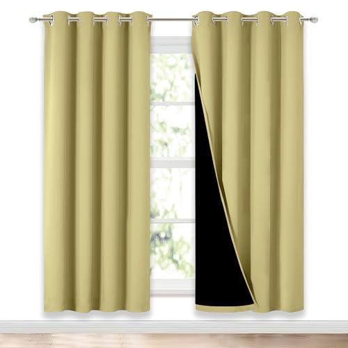 Image of NICETOWN Paler Yellow Full Shade Curtain Panels, Pair of Energy Smart & Noise Blocking Out Blackout Drapes for Dining Room Window, Thermal Insulated Guest Room Lined Window Dressing, 52 x 72 inch