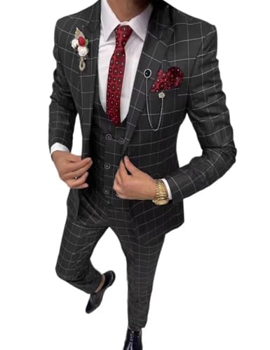 Men's Suit Slim Fit 3 Piece Plaid Suits for Men Checked Tuxedo Suit Men Formal Plaid Blazer Vest Pants Set