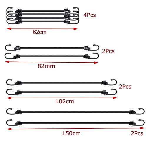 SyiXute 10 Pcs Bungee Cords With Hooks,4 Lengths,Heavy Duty Outdoor Elastic Bungee Straps,Multi-Purpose Elastic Bungee Straps for Securing Tarps,Luggage,Tents,Bikes or Garden Tidying (Black) - Image 3