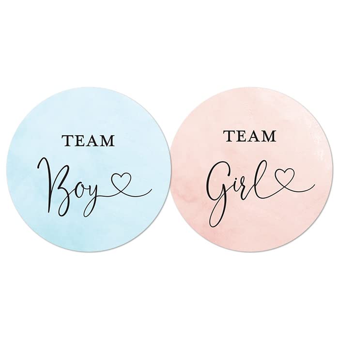 Gender Reveal Party Stickers - Team Girl & Team Boy Boho Clothes Design, 40 Round Labels (2 Inch)
