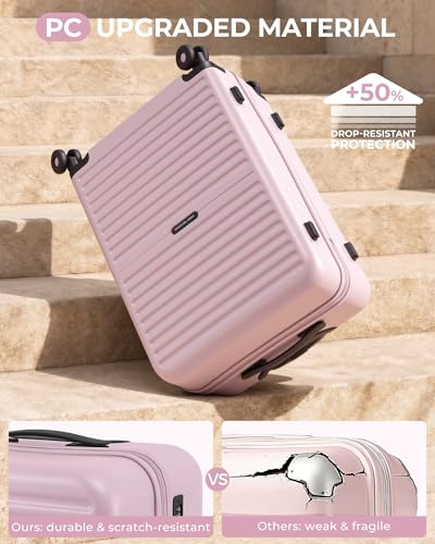 Image of LONG VACATION Luggage Sets, 3 Piece, Durable Suitcase with Spinner Wheels | Family & Extended Travel Use, PC Lightweight Hardshell Luggage with Robust Zipper, TSA Lock, Space-Saving Nested, Pink