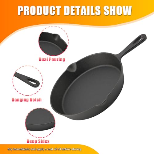 NCONCO 4-Piece Cast Iron Skillet Set - Pre-Seasoned Frying Pans for Searing, Baking, and Sautéing - Ideal for Home Kitchens - Image 5