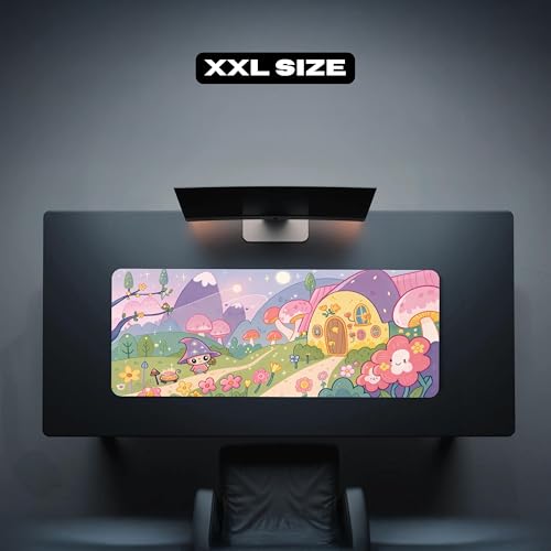 Image of Kawaii Witch Premium Desk Mat | Anti-Skid | Anti-Slip | 60 x 28 cm | Laptop Mat for Work from Home /Office /Gaming- Extended Mouse pad and Keyboard Desk mat