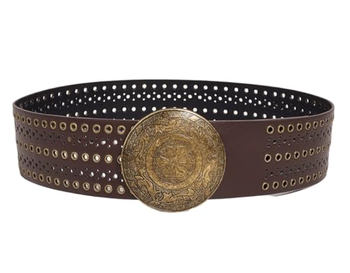 Wide-Disc Hollow-Western-Belts for Women Boho Hip-hop Concho PU-Leather Belt for Pants Dress(for waist up to 38'')2