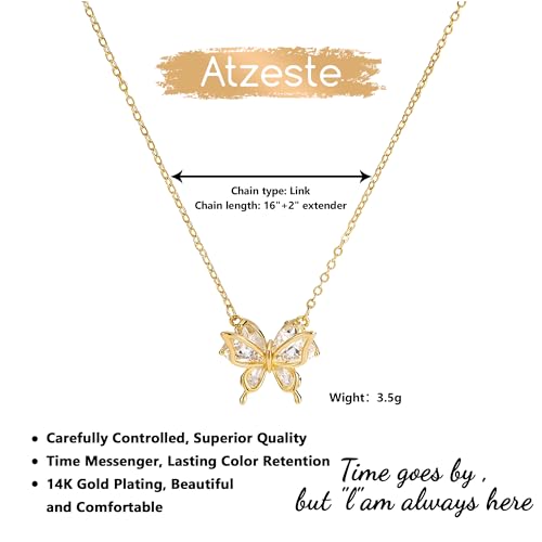 Dainty Gold Necklace for Women, Two Tone Cubic Zirconia Pendant Necklaces for Women, 14K Gold Plated Butterfly Necklaces for Women Trendy, Charm Ring Pendant Necklace Daily Fashion Jewelry Gifts3