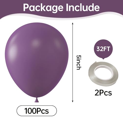 Image of Retro Purple Balloons,100 Pcs 5 Inch Mini Matte Latex Balloons for Balloon Garland Arch, Girl's Birthday Decoration, Wedding Party, Baby Shower Decorations