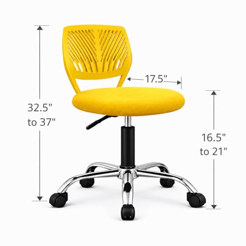 Image of Modern Ergonomic Office Chair, Yellow, Adjustable Height, Chrome Base, Mesh Back Design, Rolling Wheels, Task Seating
