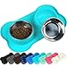 Vivaglory Dog Bowls, Set of 2, Stainless Steel Water and Food Bowl Pet Puppy Cat Feeder with Non Spill Skid Resistant Silicone Mat, Small, Turquoise