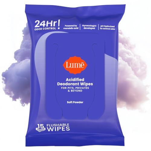 Image of Lume Acidified Deodorant Wipes - 24 Hour Odor Control - Aluminum Free, Baking Soda Free, Skin Loving - Flushable - 15 Count (Soft Powder)