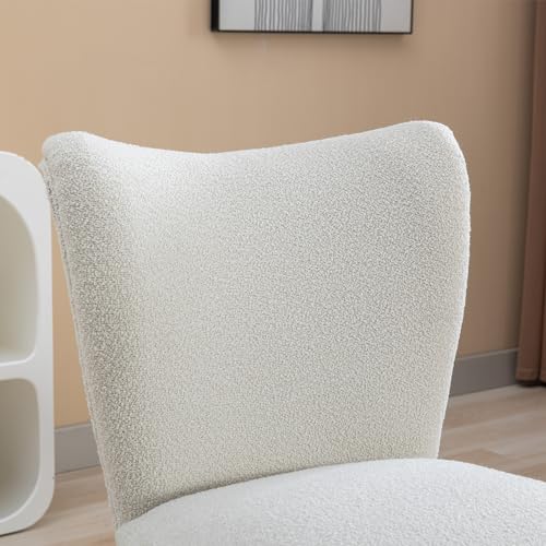 COOLYI Boucle Chairs Armless Accent Chairs for Living Room, Upholstered Side Chairs Slipper Chair, Boucle Accent Chair for Living Room Bedroom Apartment, Beige - Thumbnail 7