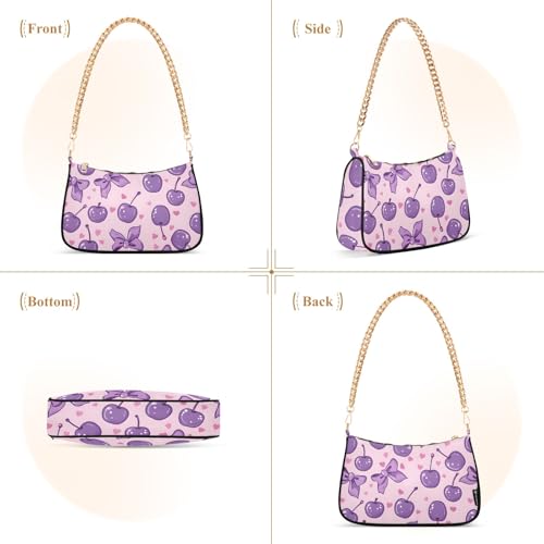 Clutch Shoulder Bags Tote Evening Purse Handbags for Women Cherries Bows Lilac Hobo Bags with Zipper Closure2