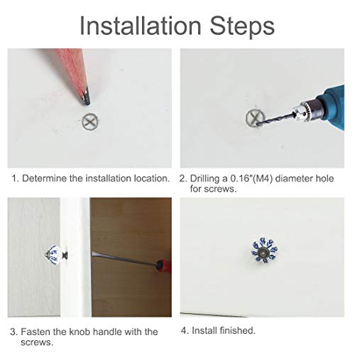 Uxcell 2Pcs Ceramic Knobs Vintage Knob Drawer Round Pull Handle Furniture Cupboard Dresser Door Decorative, White + Blue #TOP2