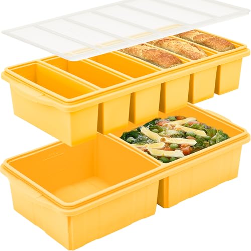 Image of Silicone Freezer Tray With Lid-Soup Freezer Container molds-Large Ice Cube Tray Set Makes 2-Cup & 1 /2-Cup portions cubes Perfect for preparing meals in different portion sizes Oven & Dishwasher -Safe