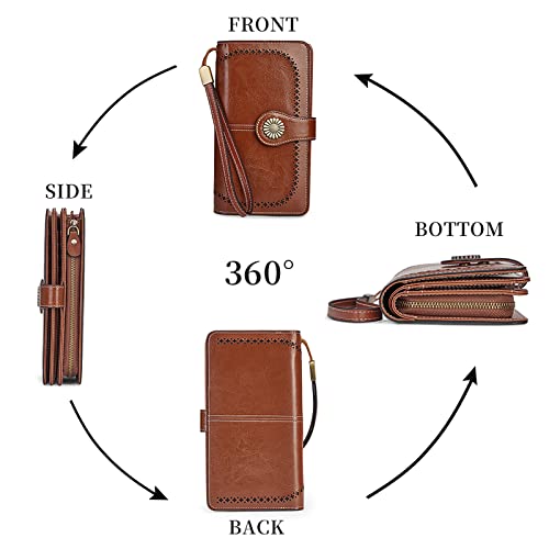 VANNANBA Womens Wallet Long Large RFID Oil-waxed Leather Clutch Wallet Wristlet Organized Purse3