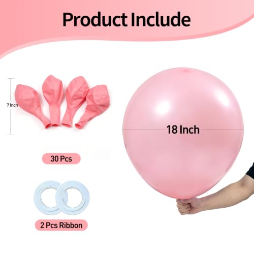 Image of KALOR 18 Inch Pink Large Latex Round Balloons 30-Pack