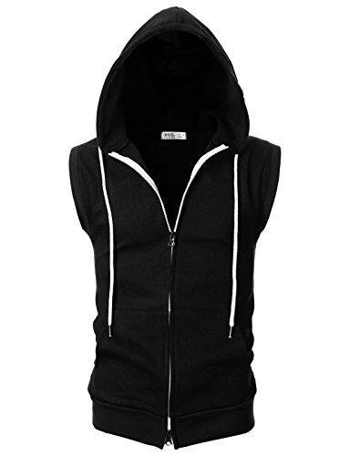 Image of Ohoo Mens Slim Fit Sleeveless Lightweight Zip Up Hooded Sweatshirt Vest Hoodie