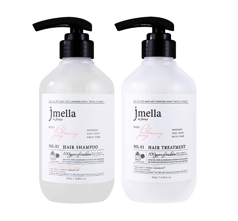 JMELLA NO.01 Blooming Peony Hair Shampoo and Conditioner Set with Floral Scent, Fragrance, Daily Hair Care, Made in Korea,Yummy-Yamaguchi Original Wipe Included