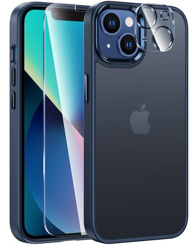 FNTCASE für iPhone 13 Hülle: i Phone 14 Handyhülle Translucent Matte Militär Fallschutz Anti Vergilbung - Robuste langlebige stoßfeste Schutzhülle-Blau