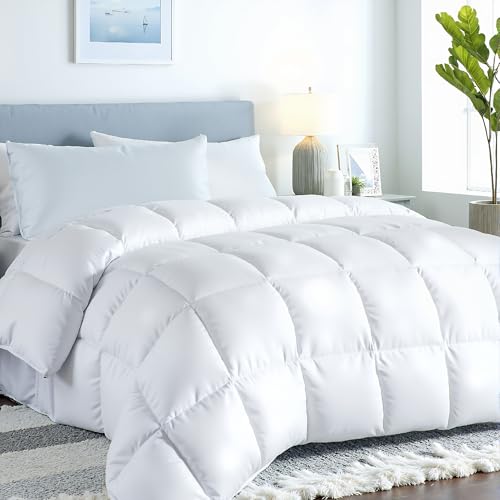ROYALE LINENS Comforter - Twin Size Duvet Insert - All Season Soft Quilted Comforters with 8 Corner Tabs - Down Alternative Bedding Comforter - Box Stitched Duvet Insert (White, Twin 64