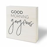 5 Inches Positive Wooden Sign - Good Morning Gorgeous - Art Minimalism Tabletop Wooden Block - Inspirational Gift For Friend Or Family - Decor For Home & Office - B10