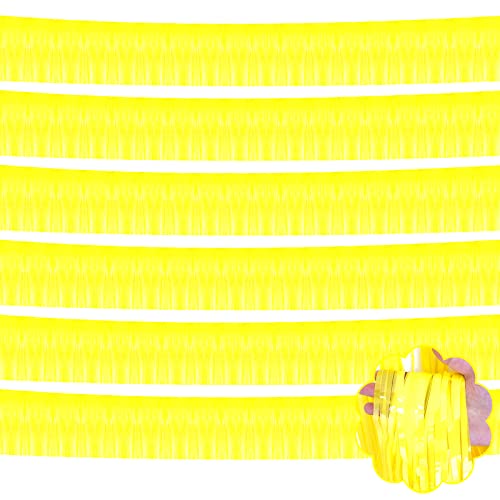 Image of 6 Pack 10 Feet Foil Fringe Garland Metallic Tinsel Streamers Banner Wall Hanging Curtain Backdrop Banner for Parade Floats, Thanksgiving, Christmas, Birthday, Halloween Party Decorations(Yellow)
