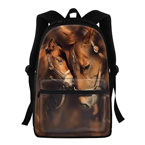 KUIFORTI Sacs d'école de cheval marron pour garçons filles, sac à dos d'école d'animaux cool, sacs à dos d'étudiant pour adolescents sac à dos de voyage décontracté Cover