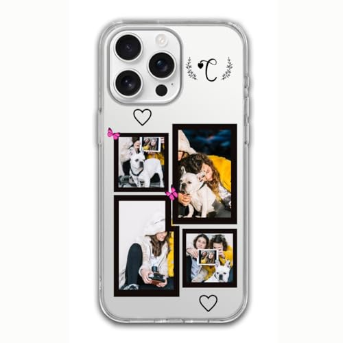 Custom Clear TPU Phone Case, Upload 4 Photos and Text, Transparent Personalized Protective Cover for iPhone 16 15 14 13 12 11 8