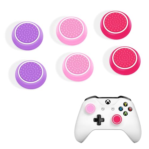 DLseego Thumbstick Grip Caps for PS4 PS5 Xbox Controller,6PCS Silicone Thumb Stick Grip Cover Dots Studded Design Joystick Controller Thumb Grip Cap,Rosa+Violett