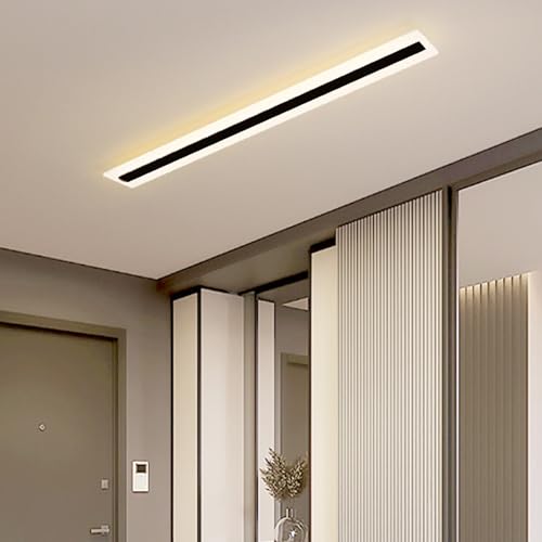 TZSMUM LED Rectangular Lámpara de Techo 3000K/4000K/6000K Moderna Luz de Techo Temperatura de 3 Colores Hierro Luces de Techo Tira Largo Lámpara de Techo Sala de Estar Pasillo (Negro Luz Neutra,60cm)