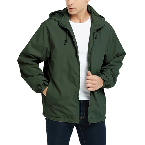 Mywu Jaqueta masculina corta-vento leve, impermeável, com capuz, corrida, caminhada, ciclismo, Verde