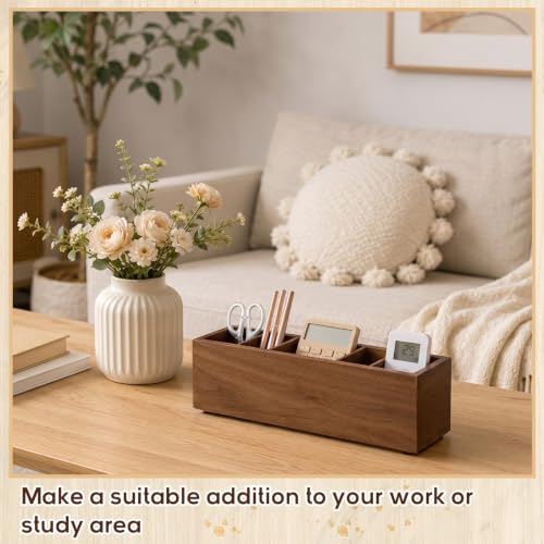 Image of Jetec Wooden Pencil Pen Holder for Desk 6 Compartments Cosmetic Makeup Brush Stationery Office Desktop Organizers for Countertop Adjustable Silverware Caddy for Party, Home, Art Supplies(Walnut)