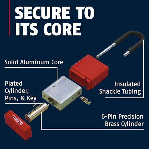 Image of ABUS Premium Lockout Tagout Padlocks -10 Pack, OSHA Compliant Insulated Loto Locks, Keyed Different, 1 Key Per Lock (10, Red)