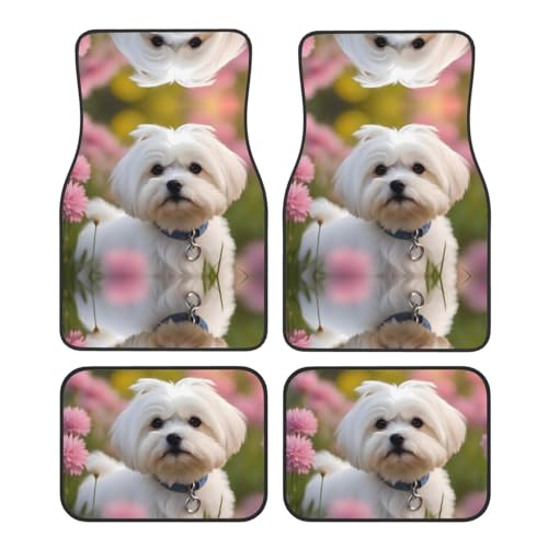 Tapis de voiture motif chien maltais facile à nettoyer HYTTER