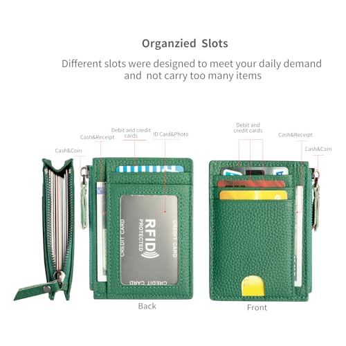 Image of Slim Wallet for Women Small Leather RFID Blocking Credit Card Holder Minimalist Wallet with Coin Purses & Pouches,Deep Green