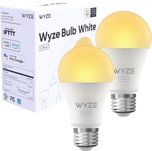 Wyze Lifestyle Bulb White 800LM A19 Tunable-White Wi-Fi Smart Light Bulb Compatible with Alexa and Google Assistant 2.4GHz No Hub Required 2700K - 6500K Dimmable 90+CRI Timer & Group 2-Pack