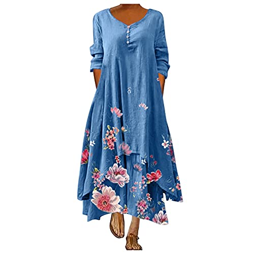 MNRIUOCII Langes Kleid für Donnagiro-AusschnittParty Urlaubskleid Casual...