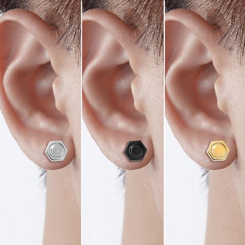 INFINIONLY Kreative Schraube Ohrringe Herren Edelstahl Piercing Ohrstecker Fashion Hantel Front-Back-Ohrringe für Teenager, 3 Paare Set