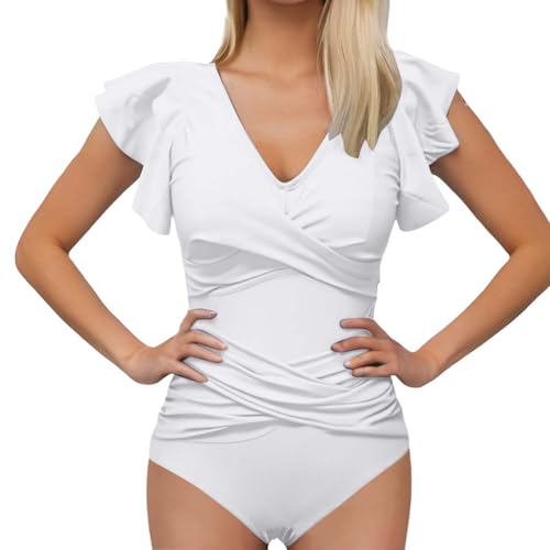 Maillot de bain 1 pièce taille haute à volants sculptant chic