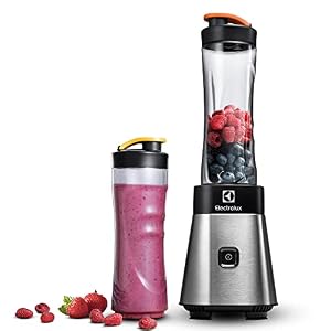 Electrolux ESB2500 Sportsblender Mini Frullatore, Funzione Frappè, 23.000 Giri/min, 300 W, 0.6 Litri, Plastica, 2 Bottiglie, Grigio Inox vecchio modello Grigio Inox