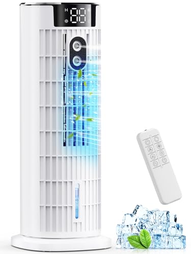 Portable Air Conditioners, 4 in 1 Evaporative Air Cooler, 1000ML Tower Fan with Remote, 3 Wind Speeds&Turbo Mode, 2 Mist,10H Timer, 90° Oscillation Portable AC for Home, Office (Off White)