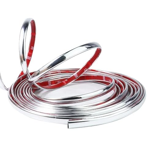 32Ft Automotive Chrome Trim Molding 3/8"(10mm) Wide Universal Car Side Molding(Self Adhesive) UV Protected Decorative Scratch-Proof for RV Truck Motor Exterior Interior Door Window Bumper Cover