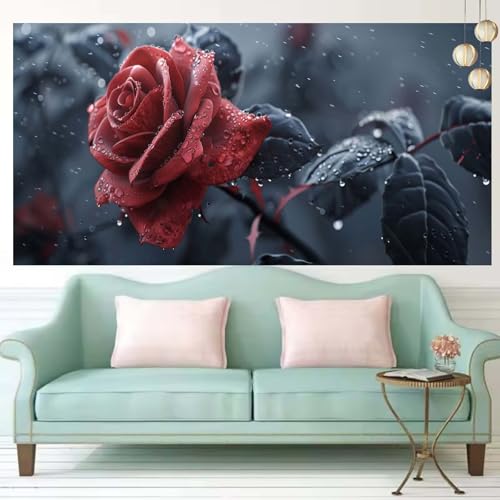 Broderie Diamant Roses Décoration Salon DIY Kit Canevas Grand Tableau Perles à Coller