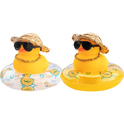 wonuu Car Rubber Duck 2Pcs Duck Car Decoration Dashboard Car Ornament for Car Dashboard Decoration Accessories with Mini Swim Ring Sun Hat Necklace Sunglasses