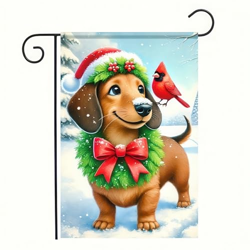 Image of BlissYard Winter Yard Flag Dachshund Cardinal 12x18 Inch Polyester